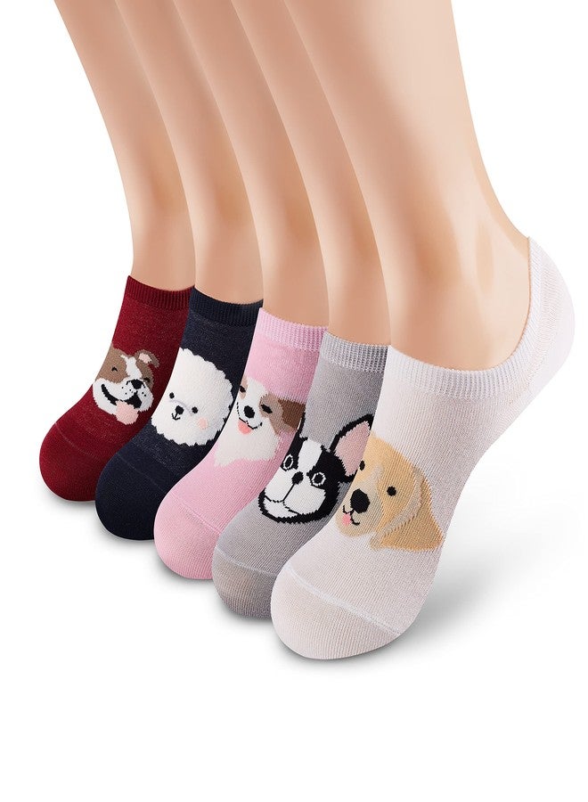 MONFOOT Men's/Women's 5 Pairs No Show Non slip Socks, Dogs Print Small Multipack - Image 1